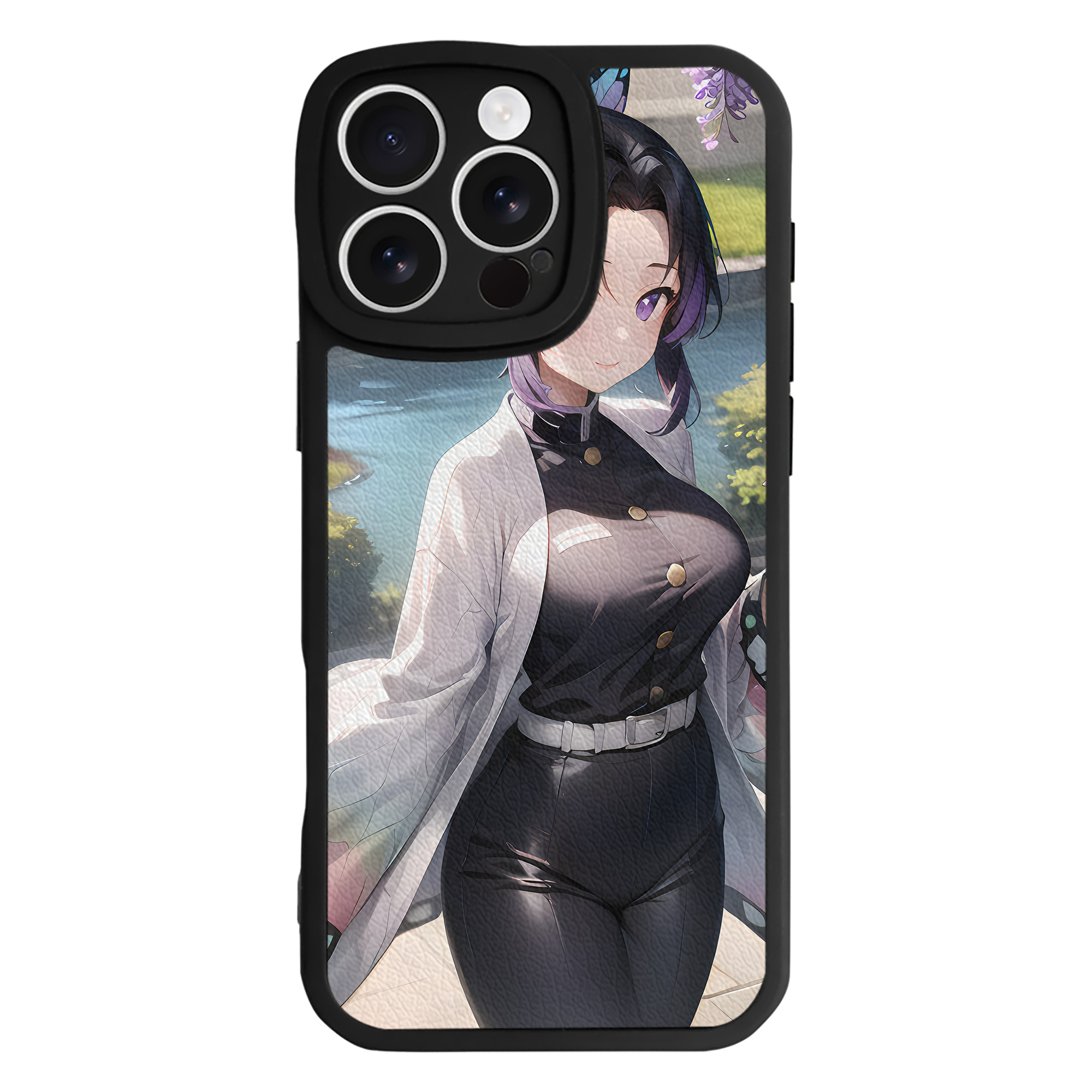 （画像用） 鬼滅の刃（きめつのやいば）蟲柱-胡蝶 しのぶ／こちょう しのぶ Kochou Shinobu 【iPhone 16シリーズ対応】シリコンスマホケース（レザー調） 材質：シリコン